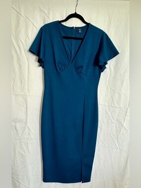 SHEIN - Teal V-Neck Midi Dress with Flutter Sleeves - Large